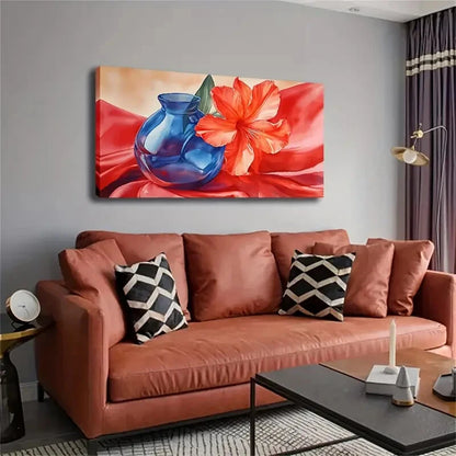 Vibrant Red Hibiscus Silk Wall Art Canvas Office Home Room Framed 120x60cm. - Bella Home Decor