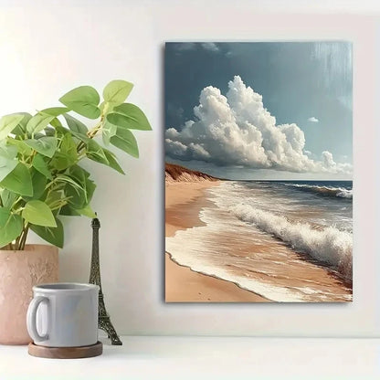 Beautiful Tranquil Beach Seascape Painting 40x60cm Metal Print Ready to Hang