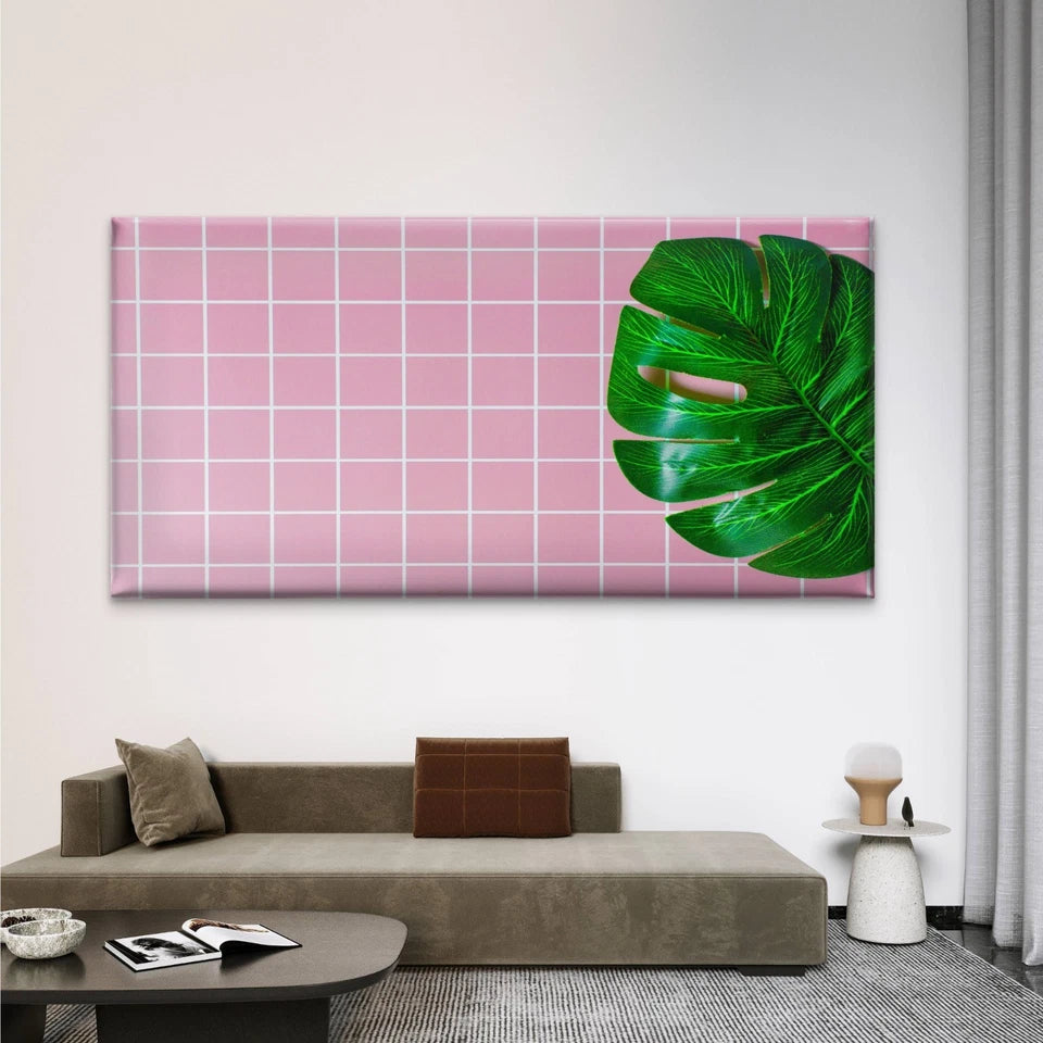 Close Up Green Leaf Tiled Floor Wall Art Canvas Office Home Room Framed 120x60cm - Bella Home Decor