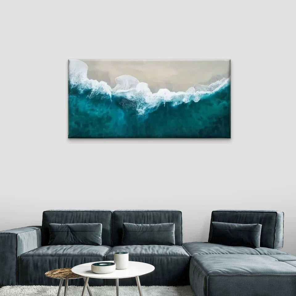 Modern Abstract Ocean Waves Wall Art Canvas Office Home Room Framed 120x60cm