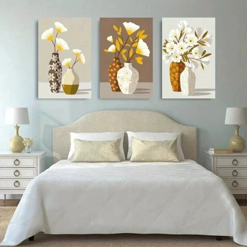 3pcs Yellow Flowers & Green Leaves  Forest   Wall Art Set Canvas Framed 50x70cm - High Quality Print 100% Australian Made Wall Canvas Ready to Hang