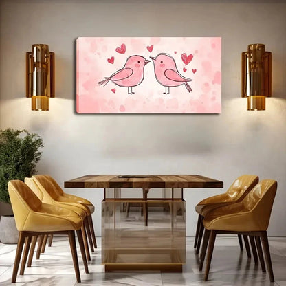 Cartoon Birds In Love With Hear Wall Art Canvas Office Home Room Framed 120x60cm