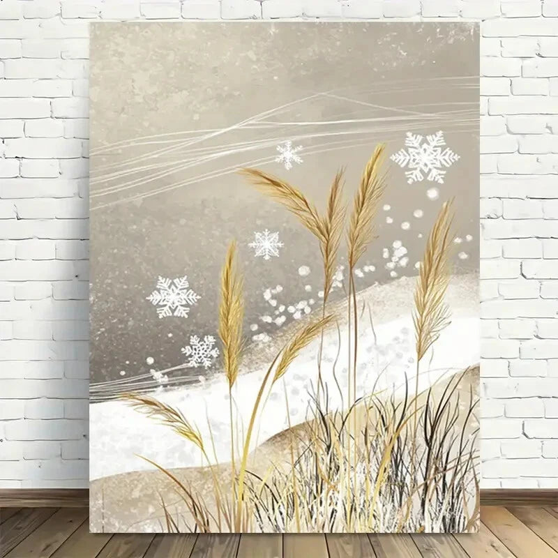Beautiful Winter Snowflake & Grasses Painting 40x60cm Metal Print Ready to Hang - Bella Home Decor