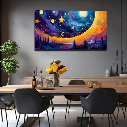 Cosmic Night Sky With Moon Wall Art Canvas Office Home Room Framed 120x60cm
