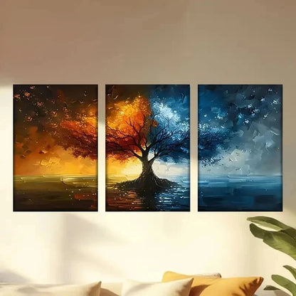 3pcs  Painting of Tree with Bright Orange & blue  Wall Art Set Canvas Framed 60x90cm - High Quality Print 100% Australian Made Wall Canvas Ready to Hang - Bella Home Decor