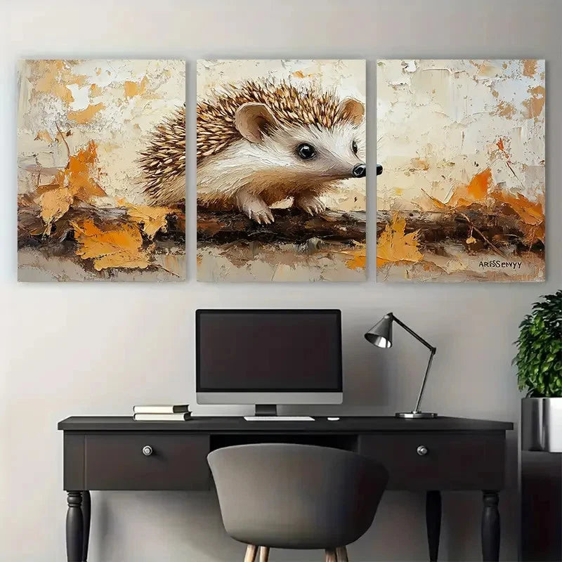 3pcs Hedgehog Painting On Canvas Forest  Wall Art Set Canvas Framed 40x60cm - High Quality Print 100% Australian Made Wall Canvas Ready to Hang - Bella Home Decor