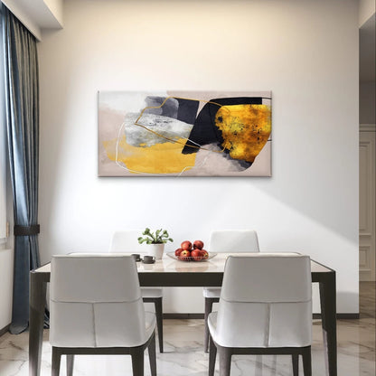 Black, Grey, and Gold Geometric Shape Wall Art Canvas Office Home Framed 120x60cm