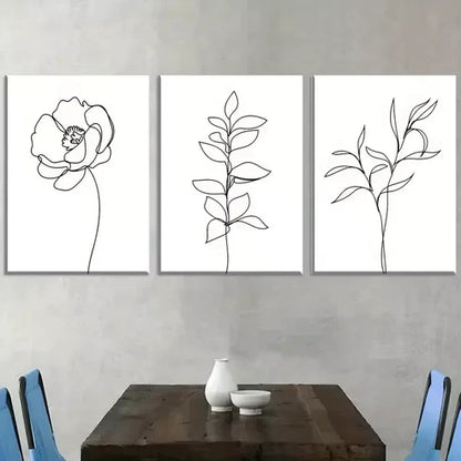 3pcs Modern Minimalist Botanical Black Line Canvas Unframed - High Quality Print 100% Australian Made Wall Canvas