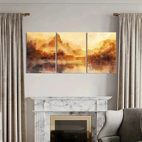 3pcs Chinese Traditional Yellowish Decor Wall Art Canvas Unframed - High Quality Print 100% Australian Made Wall Canvas - Bella Home Decor