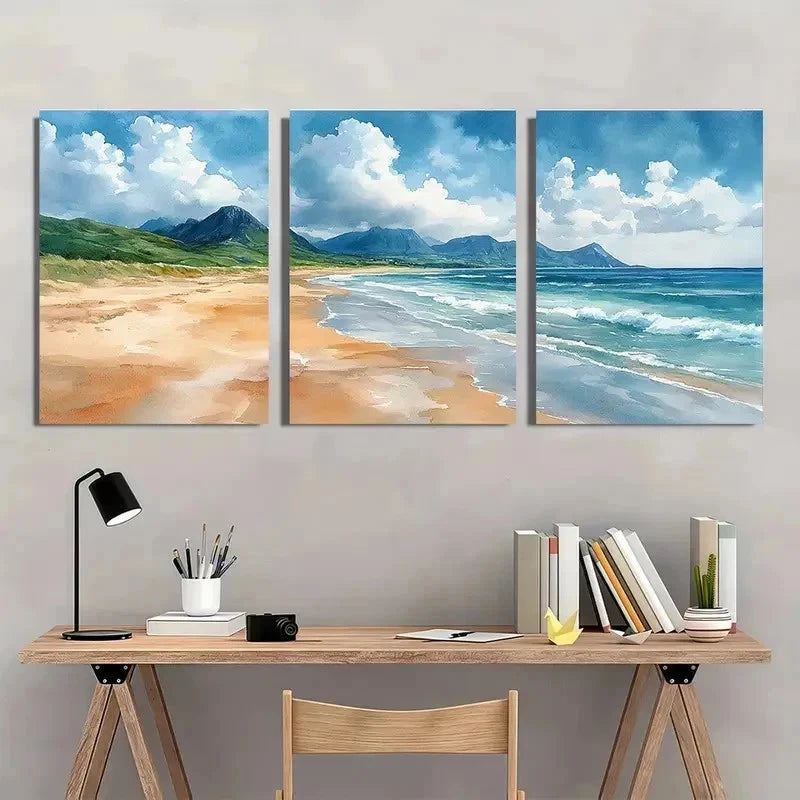 3pcs Donegal Beach Coastal Nature Perfect Wall Art Set Canvas Framed 40x60cm - High Quality Print 100% Australian Made Wall Canvas Ready to Hang - Bella Home Decor