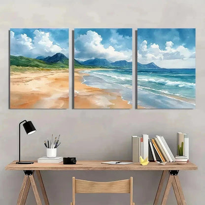 3pcs Donegal Beach Coastal Nature Perfect Wall Art Set Canvas Framed 40x60cm - High Quality Print 100% Australian Made Wall Canvas Ready to Hang - Bella Home Decor