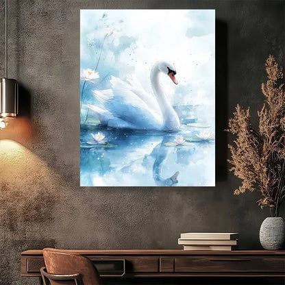 Beautiful Elegant Swan Watercolor Painting 40x60cm Metal Print Ready to Hang - Bella Home Decor