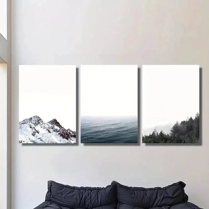 3pcs Simple Nordic Mountain Forest & Ocean Wall Art Canvas Unframed – High Quality Print 100% Australian Made Wall Canvas