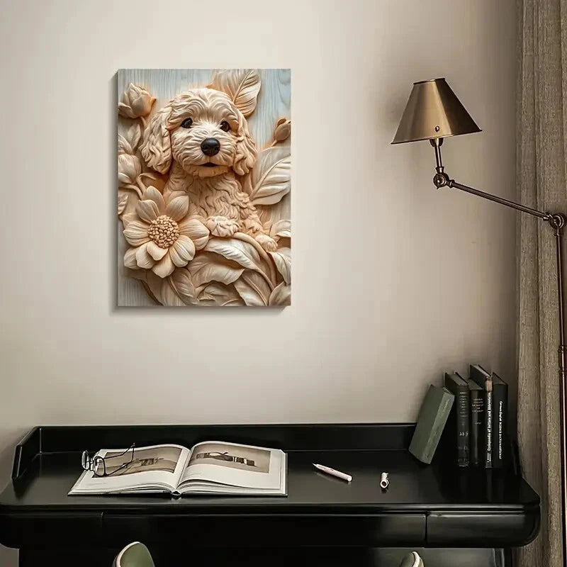 Apricot Cockapoo Surrounded by Heart Painting 40x60cm Metal Print Ready to Hang - Bella Home Decor