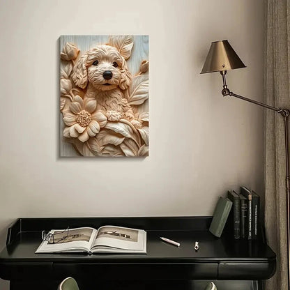 Apricot Cockapoo Surrounded by Heart Painting 40x60cm Metal Print Ready to Hang - Bella Home Decor