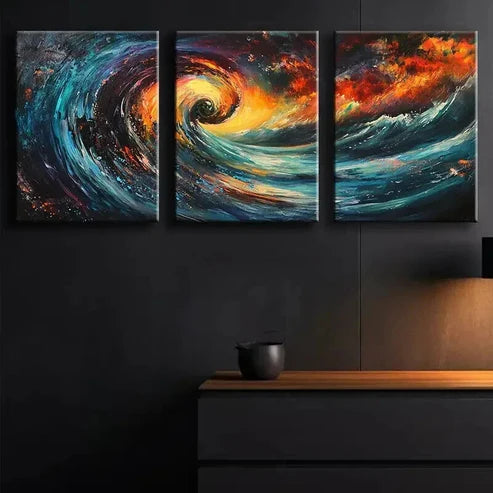 3pcs Colorful Swirling Vortex of Colors Perfect Wall Art Set Canvas Unframed - High Quality Print 100% Australian Made Wall Canvas - Bella Home Decor