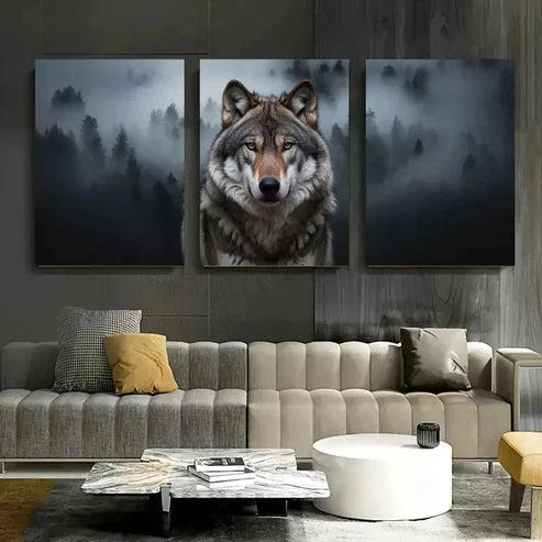 3pcs Wolf & Pine Trees Forest Wall Art Canvas Unframed - High Quality Print 100% Australian Made Wall Canvas