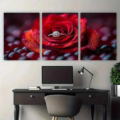3pcs Romantic Red Rose Décor Perfect Wall Art Set Canvas Framed 40x60cm - High Quality Print 100% Australian Made Wall Canvas Ready to Hang