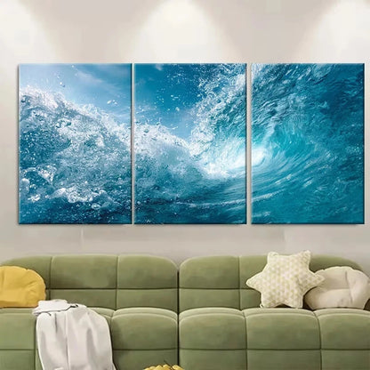 3pcs Open Sea Photos Light Blue Water Picture Wall Art Set Canvas Framed 50x70cm – High Quality Print 100% Australian Made Wall Canvas Ready to Hang