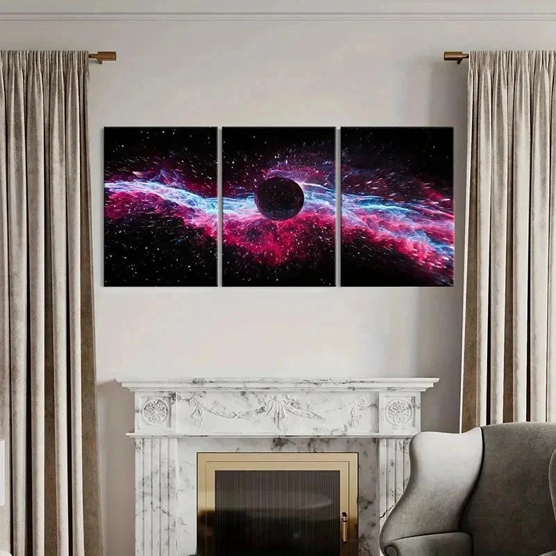 3pcs Vibrant Planet & Nebula Posters Wall Art Set Canvas Framed 50x70cm - High Quality Print 100% Australian Made Wall Canvas Ready to Hang - Bella Home Decor