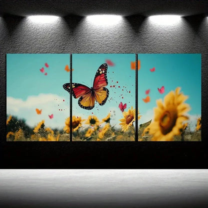 3pcs Sunflowers And Butterflies Metal Print Ready to Hang Art