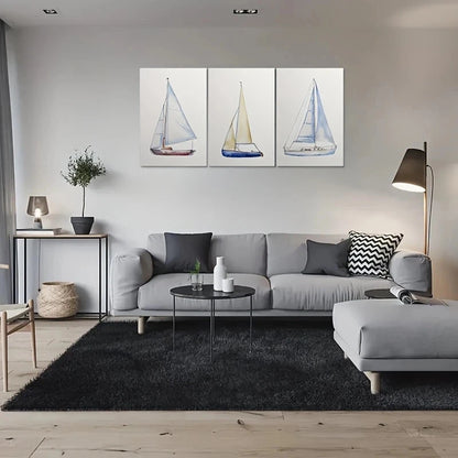 3pcs Abstract Watercolor Sailboat Metal Print Ready to Hang Art - Bella Home Decor
