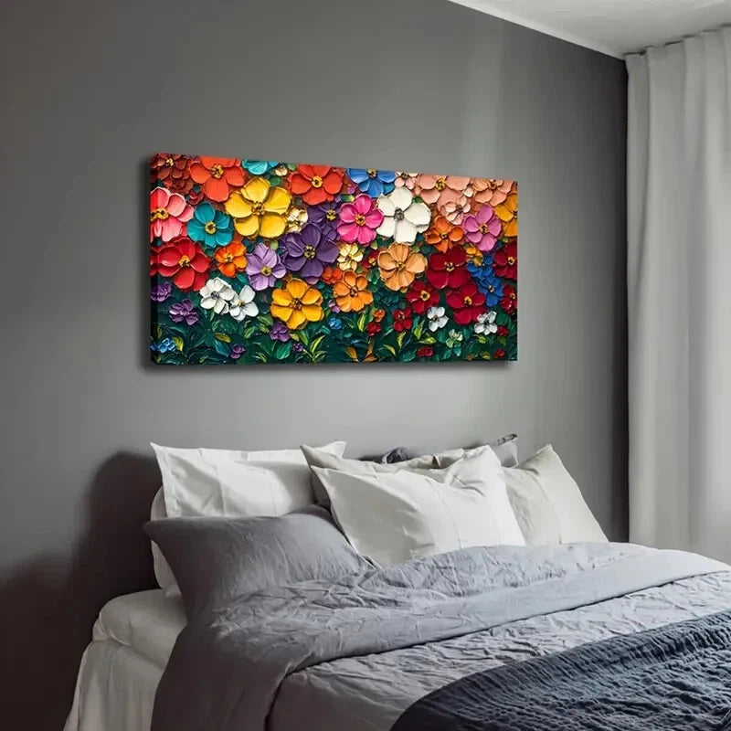 Vibrant Floral Design Abstract Wall Art Canvas Office Home Room Framed 120x60cm - Bella Home Decor