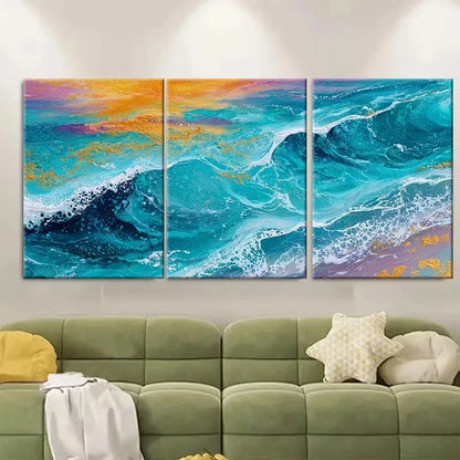 3pcs Golden Sunset Texture, Sunset Ocean Wall Art Set Canvas Framed 40x60cm - High Quality Print 100% Australian Made Wall Canvas Ready to Hang - Bella Home Decor