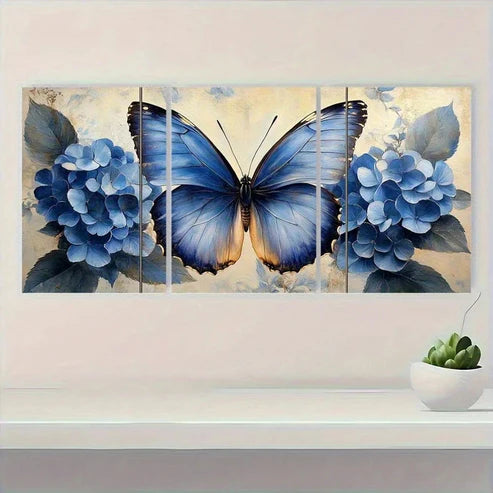 3pcs Coastal Flower & Butterfly Vibrant Wall Art Set Canvas Unframed - High Quality Print 100% Australian Made Wall Canvas - Bella Home Decor