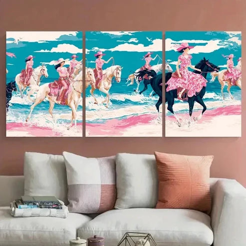 3pcs Pink & Black Beach Scene Aesthetic Perfect Wall Art Canvas Unframed – High Quality Print 100% Australian Made Wall Canvas