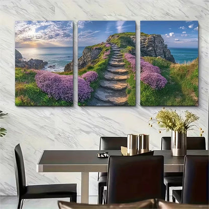 3pcs Thrift growing on cliffs above Bedruthan Metal Print Ready to Hang Art