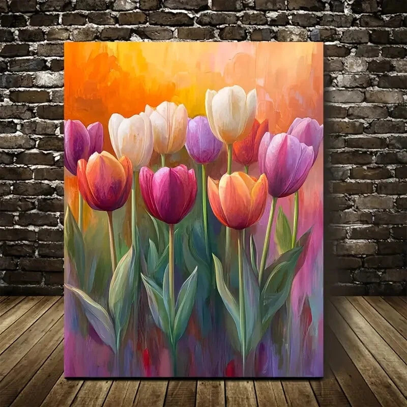 Beautiful Carnation Colorful Vibrant Tulip Painting 40x60cm Metal Print Ready to Hang - Bella Home Decor