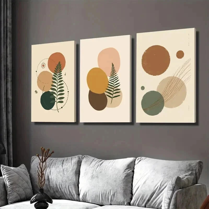 3pcs Modern Abstract 3 Botanical Green Wall Art Set Canvas Framed 50x70cm - High Quality Print 100% Australian Made Wall Canvas Ready to Hang
