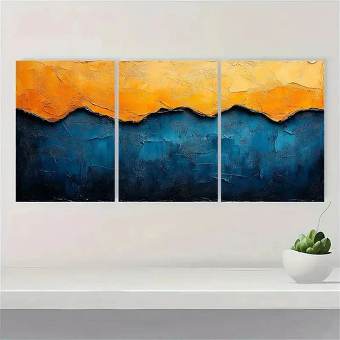 3pcs Blue Textured Abstract Painting YY Wall Art Set Canvas Unframed - High Quality Print 100% Australian Made Wall Canvas