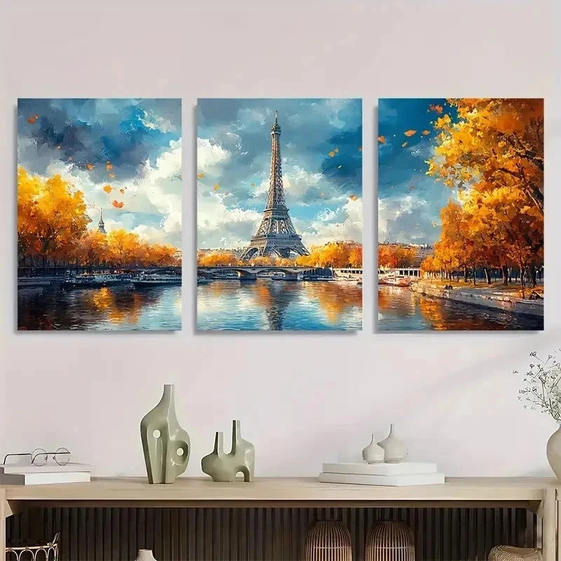 3pcs Paris Eiffel Tower Watercolor Seine Perfect Wall Art Set Canvas Framed 60x90cm - High Quality Print 100% Australian Made Wall Canvas Ready to Hang