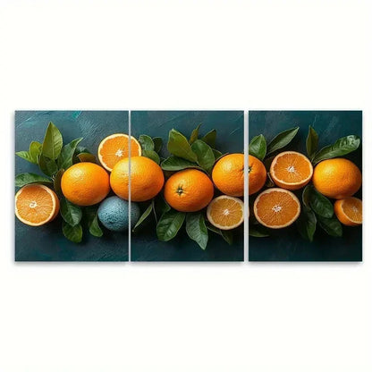 3pcs Orange Teal Blue Fruit Art FI Wall Art Set Canvas Framed 50x70cm - High Quality Print 100% Australian Made Wall Canvas Ready to Hang - Bella Home Decor