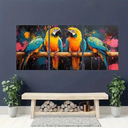 3pcs Colorful parrots Abstract Painting Wall Art Set Canvas Framed 60x90cm - High Quality Print 100% Australian Made Wall Canvas Ready to Hang - Bella Home Decor
