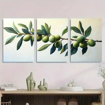 3pcs Olive Branch Tree Botanical Perfect Wall Art Set Canvas Framed 60x90cm - High Quality Print 100% Australian Made Wall Canvas Ready to Hang - Bella Home Decor