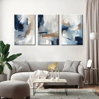 3pcs Navy Blue & Brown Abstract Modern Perfect Wall Art Canvas Unframed - High Quality Print 100% Australian Made Wall Canvas