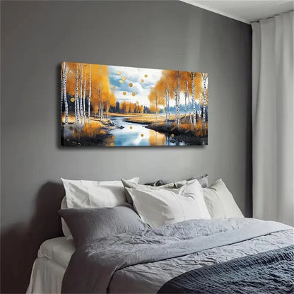 Realistic Autumn Birch Trees Wall Art Canvas Office Home Room Framed 120x60cm - Bella Home Decor