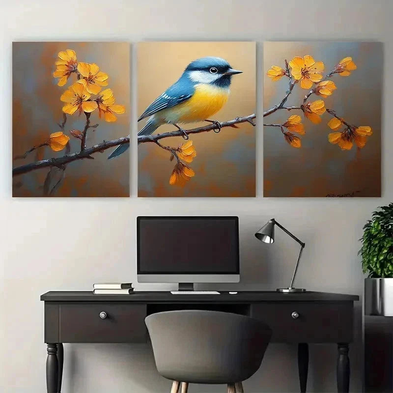 3pcs Rustic Chickadee Nature Perfect Wall Art Set Canvas Framed 50x70cm - High Quality Print 100% Australian Made Wall Canvas Ready to Hang