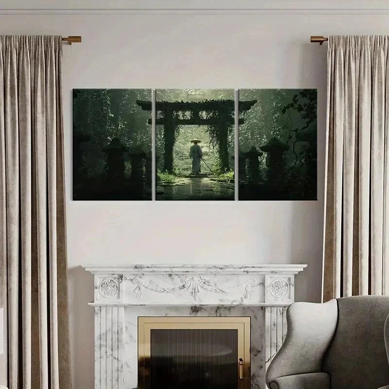 3pcs Japanese Anime Characters Torii Samurai Wall Art Set Canvas Framed 60x90cm - High Quality Print 100% Australian Made Wall Canvas Ready to Hang - Bella Home Decor