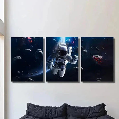 3pcs Astronaut Space Travelling Blue Planet Wall Art Canvas Unframed - High Quality Print 100% Australian Made Wall Canvas - Bella Home Decor