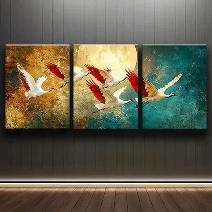 3pcs Colorful White Herons in Flight Perfect Wall Art Set Canvas Unframed - High Quality Print 100% Australian Made Wall Canvas - Bella Home Decor
