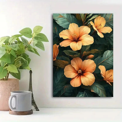 Beautiful Orange & Green Leaf Painting 40x60cm Metal Print Ready to Hang
