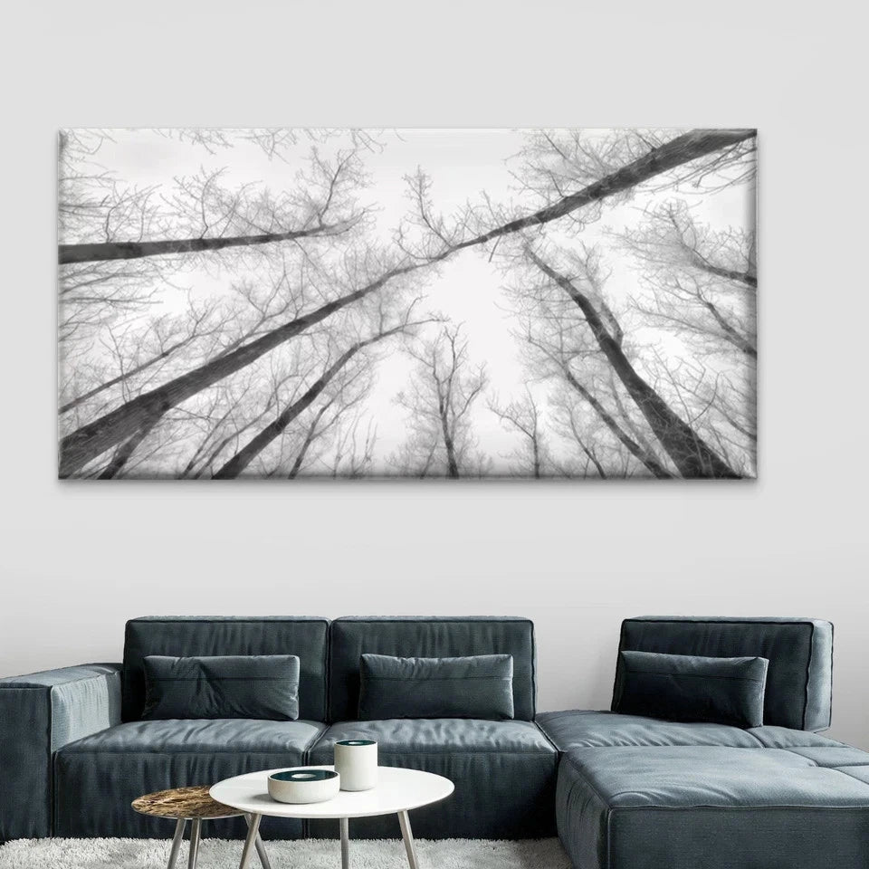 Black and White Winter Forest Wall Art Canvas Office Home Room Framed 120x60cm