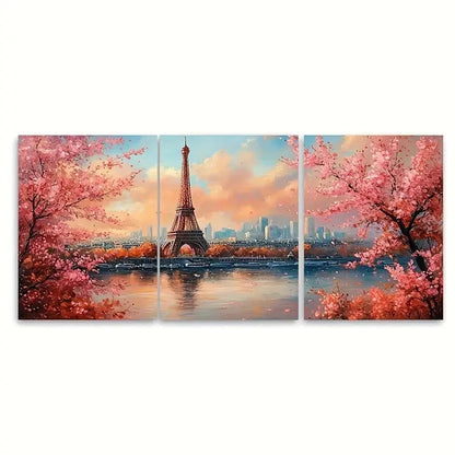 3pcs Eiffel Tower Spring Cherry Blossoms Dec K  Wall Art Set Canvas Framed 60x90cm - High Quality Print 100% Australian Made Wall Canvas Ready to Hang - Bella Home Decor