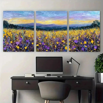 3pcs Colorful Meadow Sunset Field Perfect Wall Art Set Canvas Framed 50x70cm - High Quality Print 100% Australian Made Wall Canvas Ready to Hang - Bella Home Decor