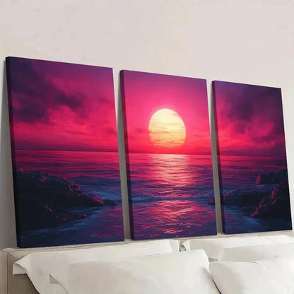3pcs Vibrant Abstract Sunset in the Ocean Wall Art Set Canvas Framed 50x70cm - High Quality Print 100% Australian Made Wall Canvas Ready to Hang - Bella Home Decor