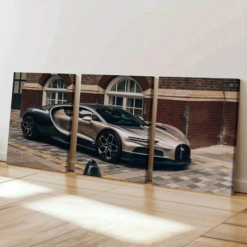 3pcs Modern Bugatti Supercar Decor Wall Art Set Canvas Framed 40x60cm - High Quality Print 100% Australian Made Wall Canvas Ready to Hang